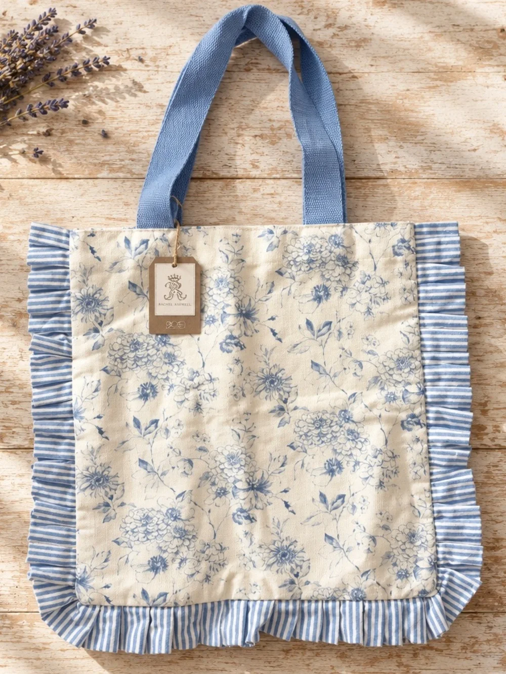 Rachel Ashwell Blue Floral Ruffle Tote Bag - Women's Handbag